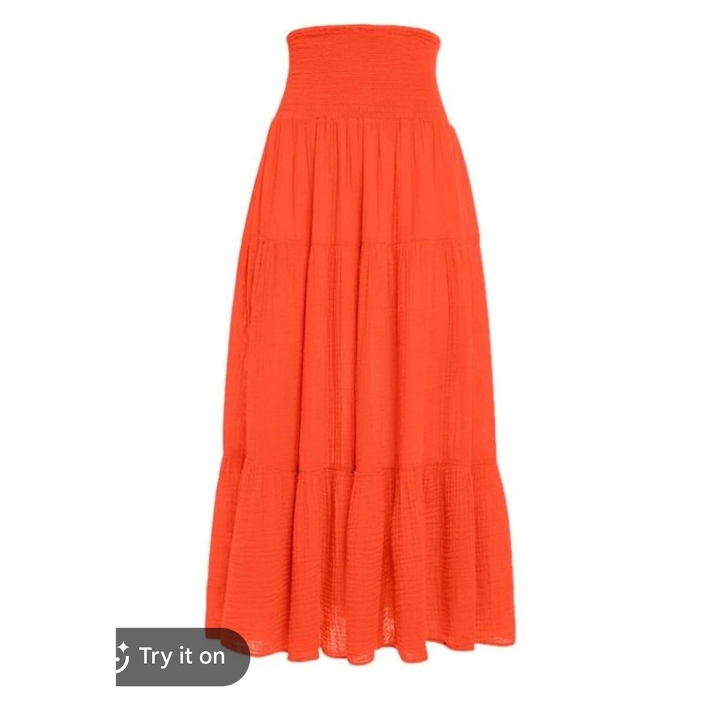 Lauren Ralph Lauren Red Silk Blend Smocked Tiered Maxi Skirt Womens Small